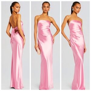 Retrofete SKYE strapless maxi dress tie fondant pink - size small - with tags